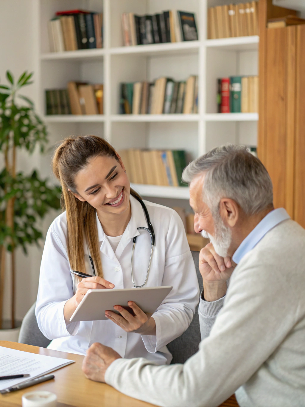 Doctor having a calm, focused consultation with a patient in a professional office